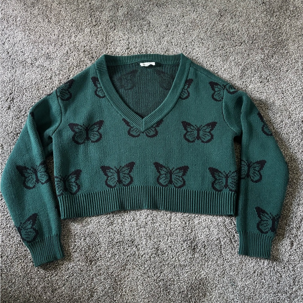 PacSun Forest Green V-Neck Sweater Classic Knit Design